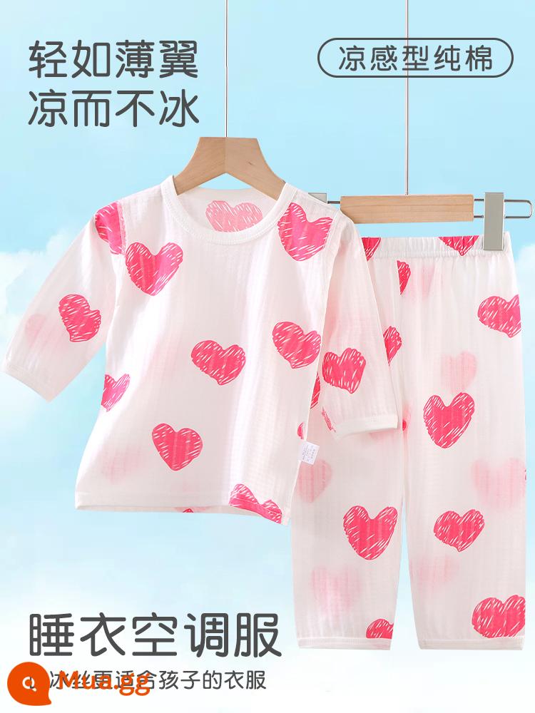 Bộ đồ ngủ trẻ em bé trai mùa hè cotton mỏng quần áo điều hòa bé trai và bé gái bộ quần áo mặc ở nhà xuân thu bé gái - Hãy cẩn thận