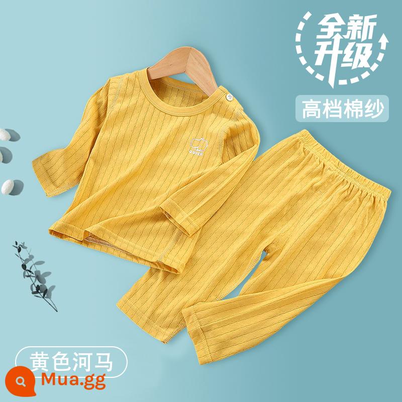 Bộ đồ ngủ trẻ em bé trai mùa hè cotton mỏng quần áo điều hòa bé trai và bé gái bộ quần áo mặc ở nhà xuân thu bé gái - hà mã màu vàng