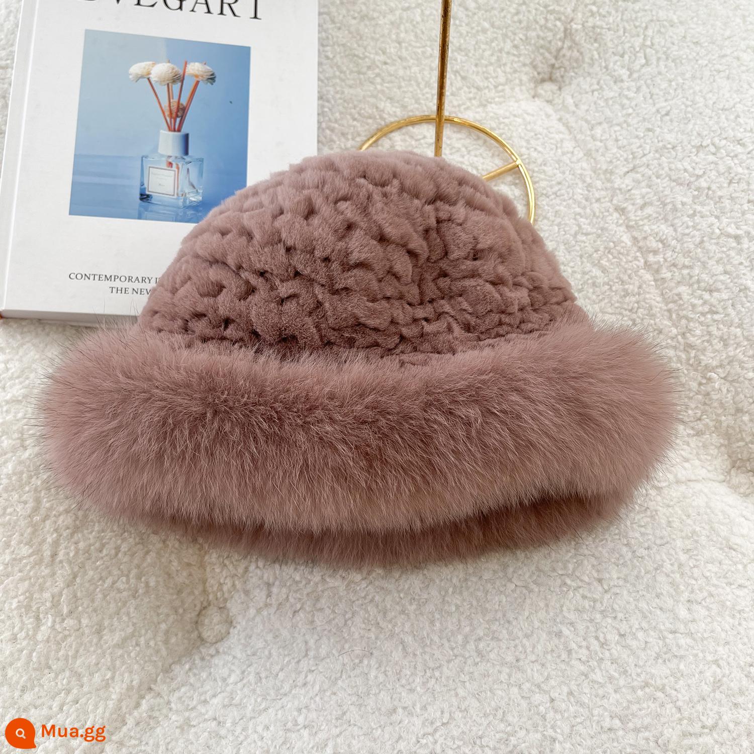 Rex Rabbit Hat Hat Mat Winter Warm Women's Fur Hat Hàn Quốc Phiên bản Fox Sweet Mao Mao Mao Mao Tay cầm tay Tay cầm - Nước sốt tím