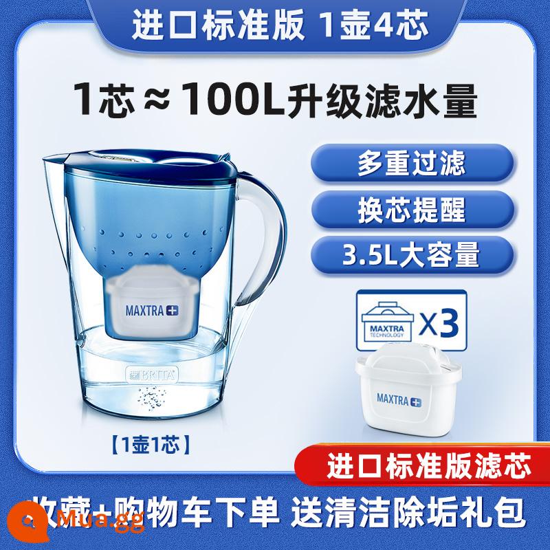 Đức Birande BRITA lọc ấm siêu tốc M3.5L nhà bếp máy lọc nước lõi lọc nước máy hộ gia đình ấm đun nước - Màu xanh 1 nồi 4 lõi [1 lõi chuẩn + 3 lõi chuẩn nhập khẩu từ Đức] Công suất lọc nước gấp 2 lần