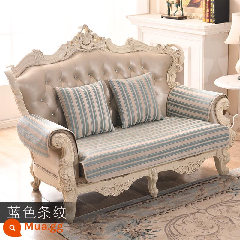 Phong cách châu Âu ánh sáng sang trọng phong cách ghế sofa đệm khăn bốn mùa Neal chống trượt tuyết phổ quát có thể được tùy chỉnh đệm mùa đông cao cấp - Sọc xanh