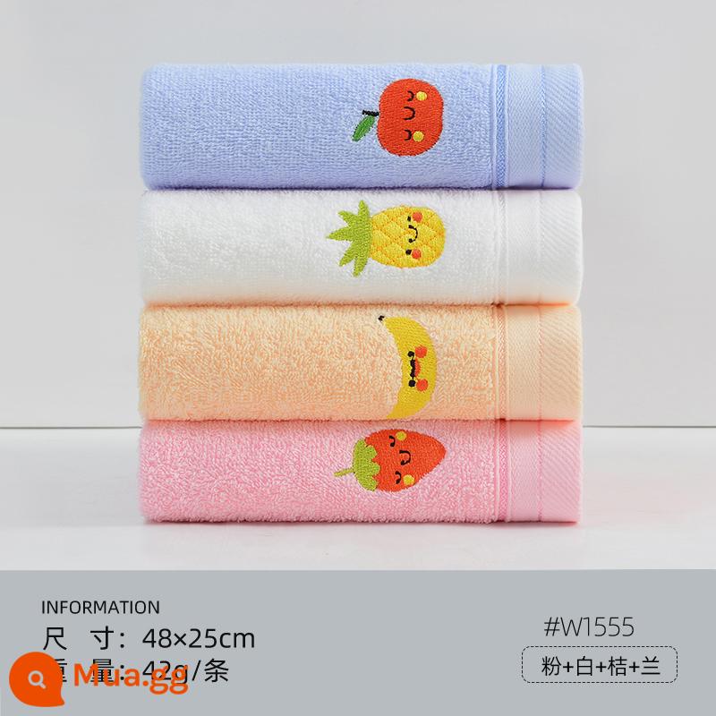 Khăn trẻ em Jie Liya cotton nguyên chất khăn nhỏ bông rửa mặt gia dụng mềm thấm hút nước không rụng lông khăn mặt nữ 5 cái - [Phong cách thân thiện với làn da] (Hồng 1 Trắng 1 Cam 1 Xanh 1) 4 miếng [Bông Tân Cương loại A] | Trái cây