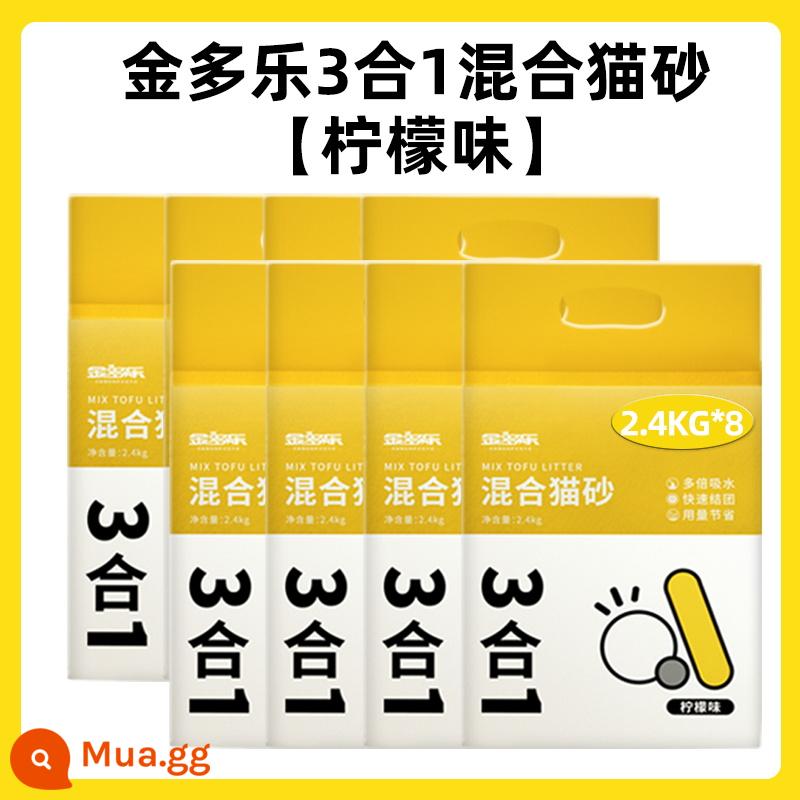 Mèo rừng trà xanh đậu hũ mèo hỗn hợp cát khử mùi gần như không bụi cát mèo đầy đủ 10 kg 20 catties miễn phí vận chuyển mèo - [Gói 8 vị chanh 3 trong 1] Cát hỗn hợp cho mèo Jinduole 2,4kg/gói