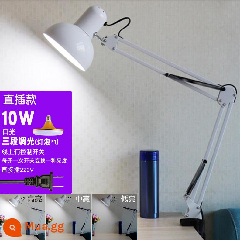 Đèn bàn gấp LED cánh tay dài Chạm khắc Vẽ Sửa chữa máy làm móng Hình xăm Thêu ảnh Bóng đèn có thể thay thế Đèn bàn kẹp đáy văn phòng - Model trắng/kẹp Đèn trắng 12W có 3 mức điều chỉnh độ sáng, không trang bị chân đế