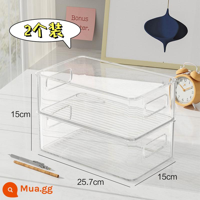 Máy Tính Để Bàn Hộp Lưu Trữ Acrylic Trong Suốt Giỏ Ký Túc Xá Văn Phòng Phẩm Đồ Lặt Vặt Hoàn Thiện Hộp Mặt Nạ Mỹ Phẩm Kệ - Xách tay trong suốt có thể chồng 2 gói