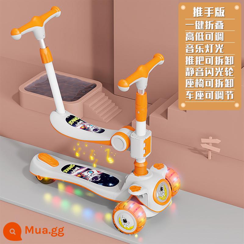 Xe trượt Scooter trẻ em Phoenix 1-3-6-8 tuổi xe trượt Scooter bé trai bé gái có thể ngồi và đi xe trơn trượt - Đèn nhạc {Folding-Push Hand} màu cam + Bánh xe Hummer