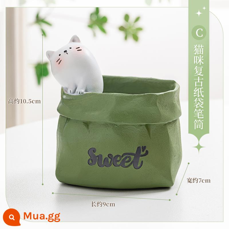 Thỏ dễ thương nhà văn phòng goodies máy tính để bàn bút đồ trang trí ánh sáng sang trọng cao cấp trang trí quà tặng nhỏ cho bé gái - Hộp đựng bút dạng túi giấy C-cat phong cách retro