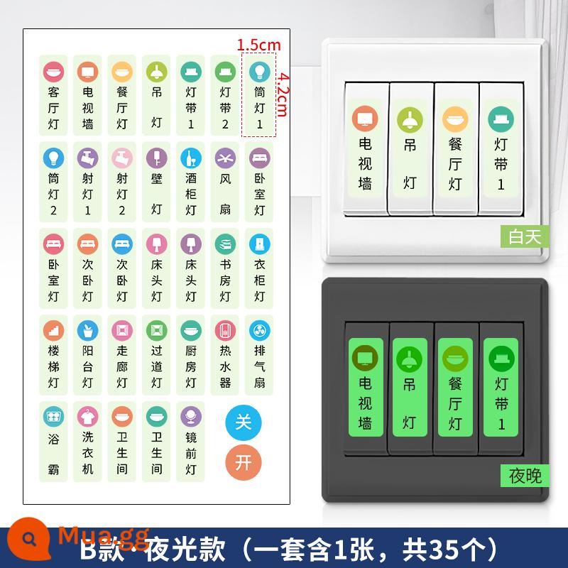 Dạ Quang Công Tắc Đèn Miếng Dán Logo Miếng Dán Bảng Điều Khiển Ổ Cắm Nhãn Dán Hộ Gia Đình Công Tắc Trang Trí Dán Tường Khung Bao Bảo Vệ - Loại B - loại phát sáng (tổng cộng 35 chiếc, mỗi chiếc 4,2cm * 1,5cm)
