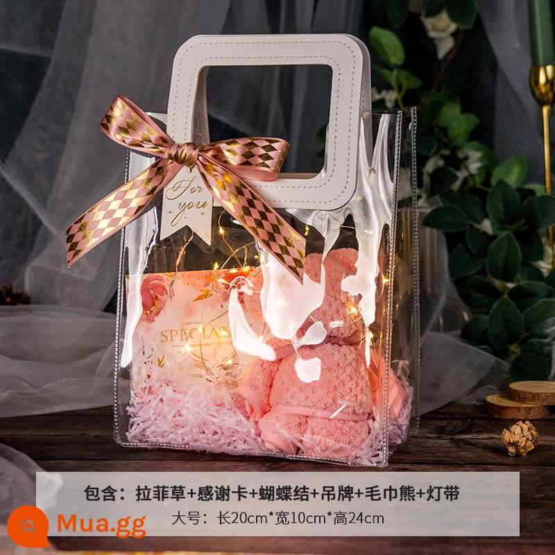 MISSXIU[星情]Túi quà tặng trong suốt tặng kèm túi kẹo cưới di động hộp quà cưới phong cách INS túi quà sinh nhật - Màu hồng + gấu + dải đèn LED dễ thương