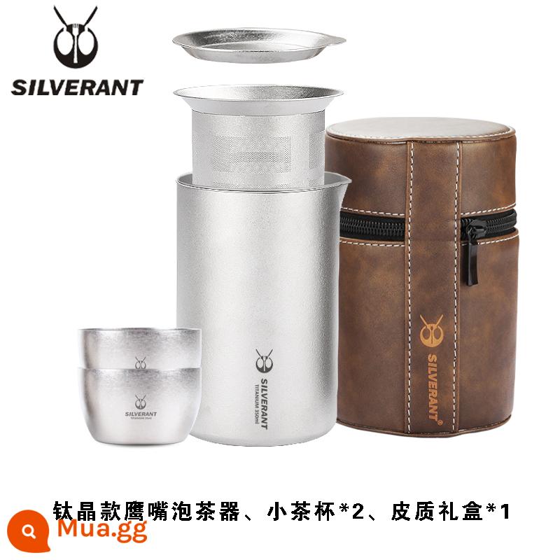 Silver Ant Titanium Nguyên Chất Máy Pha Trà Cắm Trại Ngoài Trời Di Động Du Lịch Hai Lớp Chống Bỏng Ấm Trà Chịu Nhiệt Độ Cao Bộ Trà Cốc Nhanh - Bình pha trà mỏ chim ưng Titan Crystal 350ml + 2 tách trà nhỏ