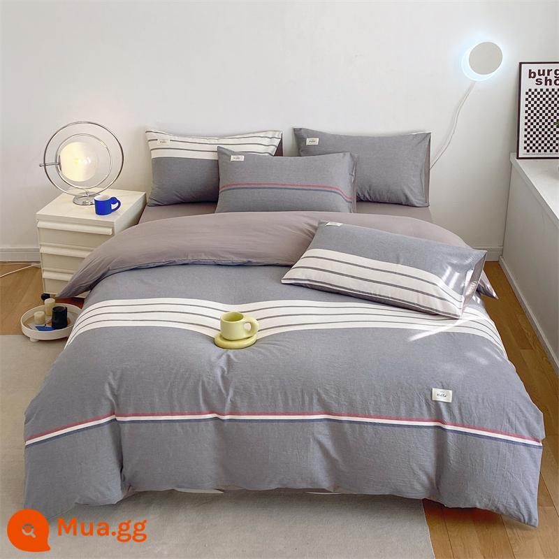 Vỏ chăn bông một mảnh được giặt sạch cotton nguyên chất dày đơn vỏ chăn 150x200 chải 4 món Bộ mùa đông chăn 3 4 - Màu xám Bali [100% cotton Tân Cương, không vón cục, không phai màu]