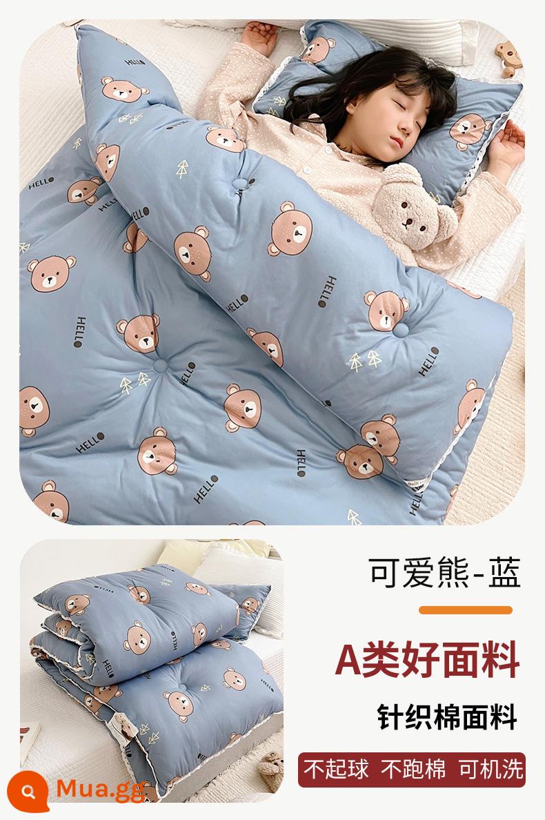 Chăn trẻ em cotton dệt kim mùa xuân và mùa thu mùa hè chăn hoạt hình mát mẻ cho bé mẫu giáo mùa đông lõi chăn mùa hè chăn điều hòa không khí dày - Màu xanh gấu dễ thương [vải dệt kim, ôm sát và mềm mại]