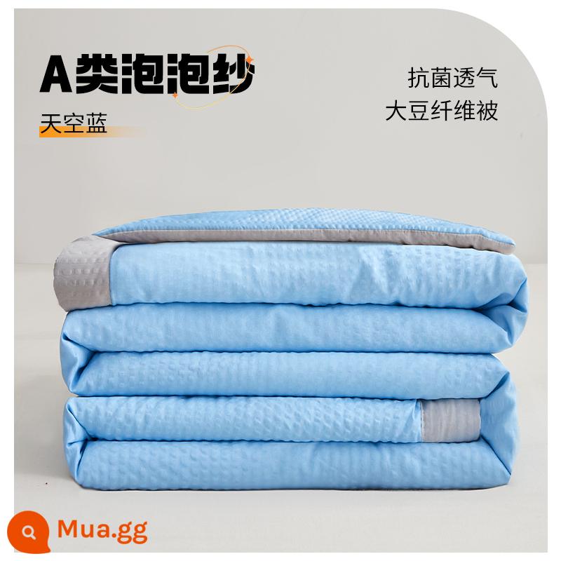 Chăn bông đậu nành điều hòa chăn mỏng mùa hè mát mẻ cotton nguyên chất ký túc xá sinh viên mùa xuân và mùa thu lõi chăn đơn mùa hè có thể giặt bằng máy - Sky Blue [Vải loại A, nhân sợi đậu nành]