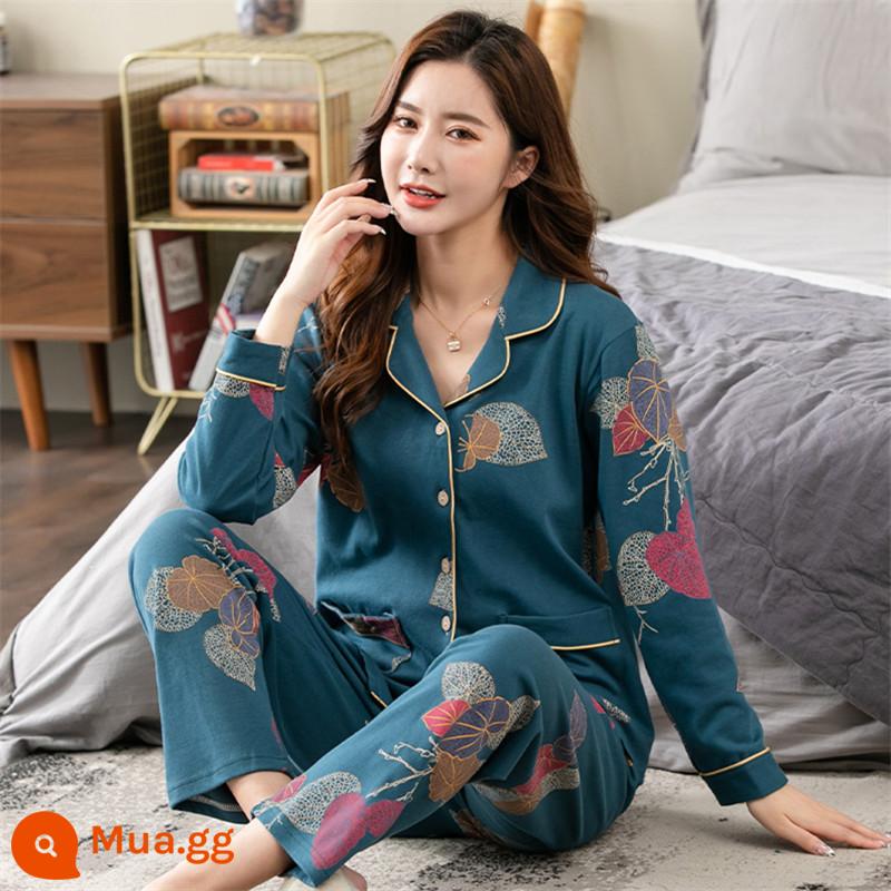 Bộ đồ ngủ cho nữ, bộ đồ dài tay cotton nguyên chất mùa xuân và mùa thu, cotton, bà mẹ trung niên và người già, cực lớn, mỏng, có thể mặc bên ngoài, quần áo ở nhà, mùa hè - MT-8233 # bông nguyên chất