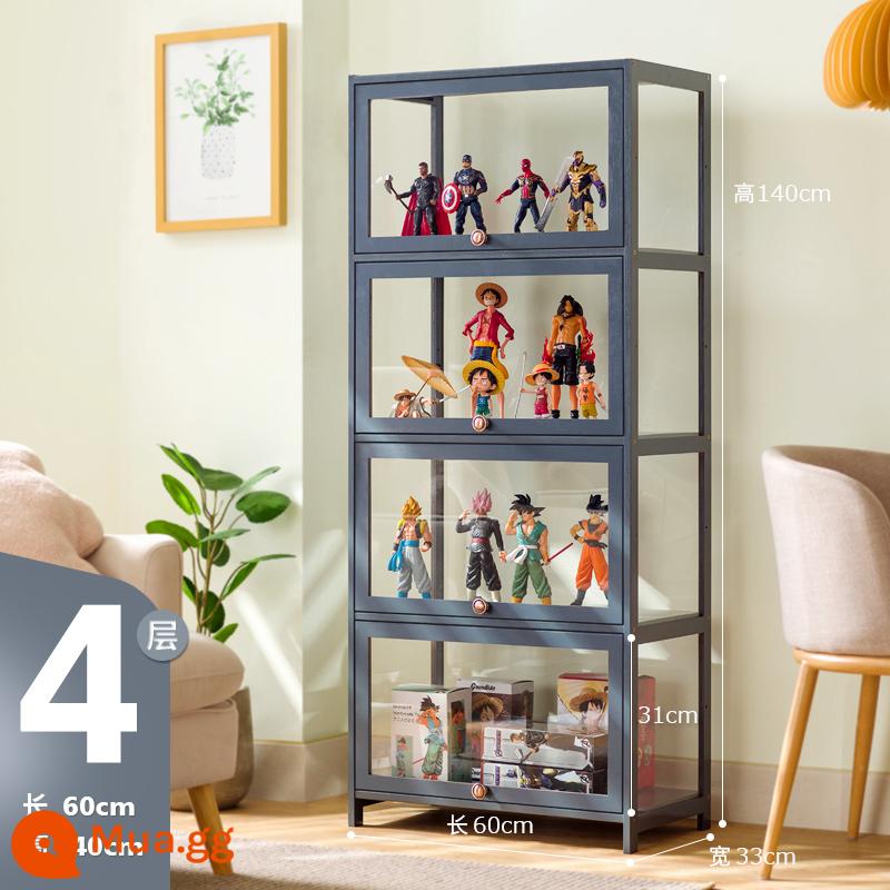 Tủ trưng bày 11 chiều trong suốt tủ acrylic mù hộp mô hình Lego tủ bảo quản mô hình chống bụi giá đỡ - [Xám] Bốn lớp, dài 60 mét (trong suốt ở tất cả các mặt)