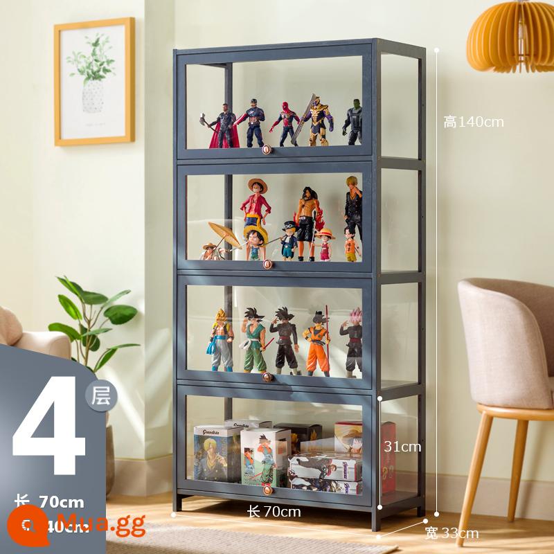 Tủ trưng bày 11 chiều trong suốt tủ acrylic mù hộp mô hình Lego tủ bảo quản mô hình chống bụi giá đỡ - [Xám] Bốn lớp, dài 70 mét (trong suốt ở tất cả các mặt)