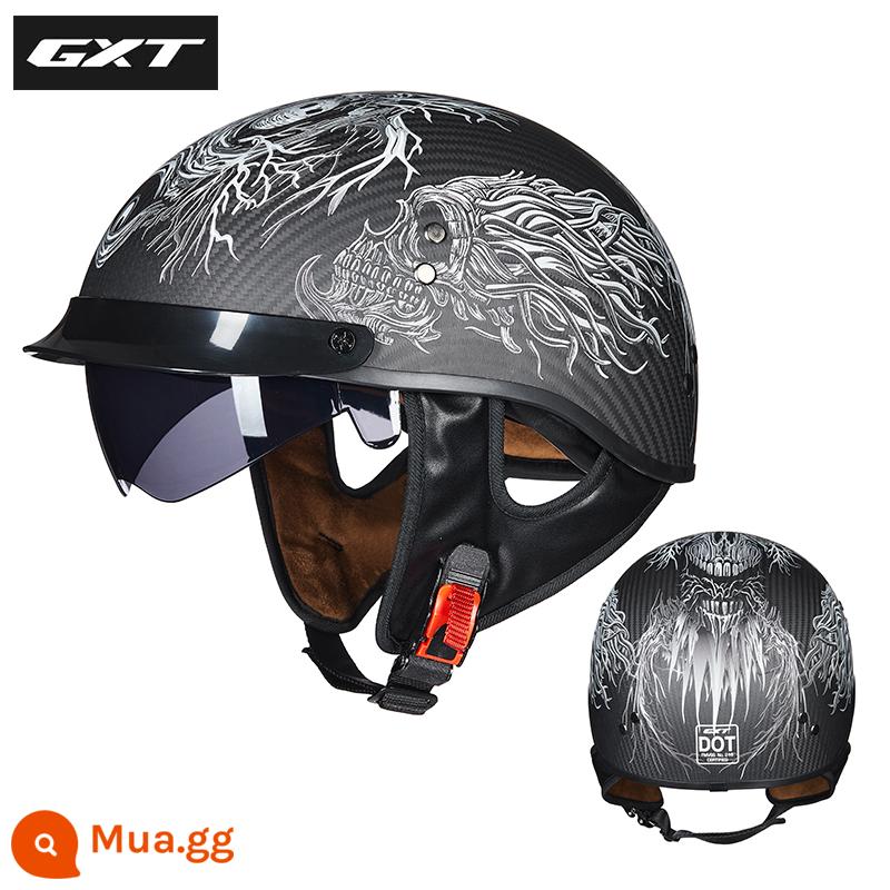 GXT xe máy nam mùa hè Harley Mũ bảo hiểm nửa Retro muỗng Mũ bảo hiểm nữ xe ô tô điện sợi carbon xe máy - Giống như cá và hộp sọ (phiên bản sợi carbon)