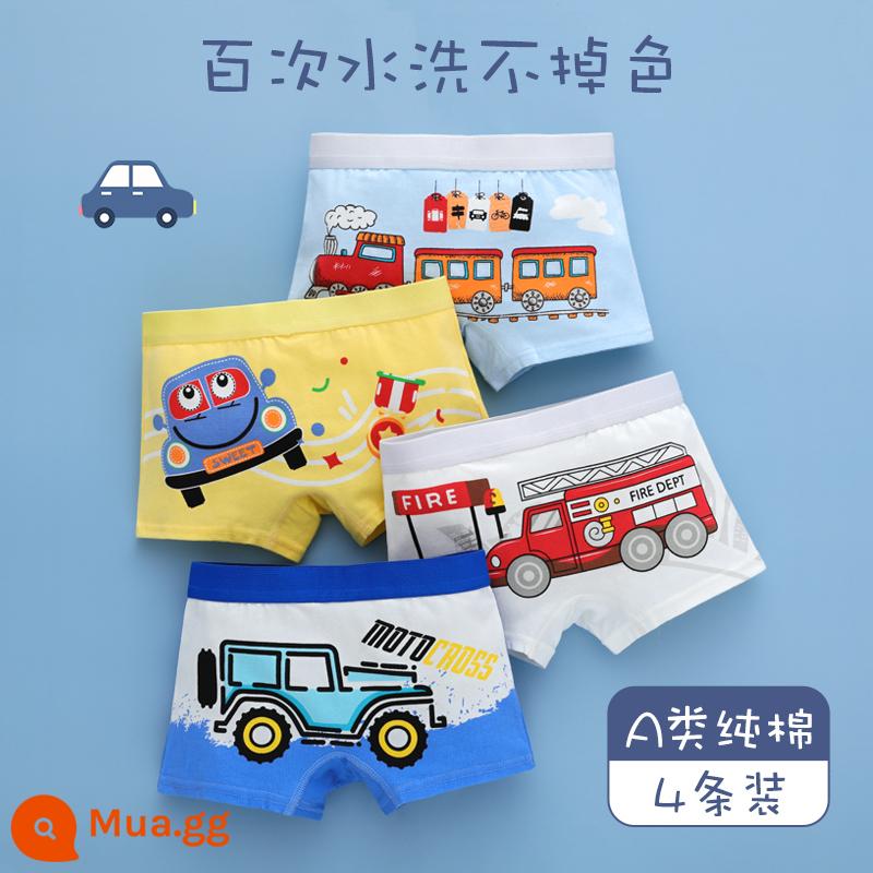 Quần lót bé trai boxer cotton nguyên chất nam bé bốn góc không kẹp mông quần đùi bé trai quần cotton trẻ em - Bộ xe cứu hỏa cao cấp (model cotton nguyên chất) 4 món, sự lựa chọn thông minh cho mẹ 24w