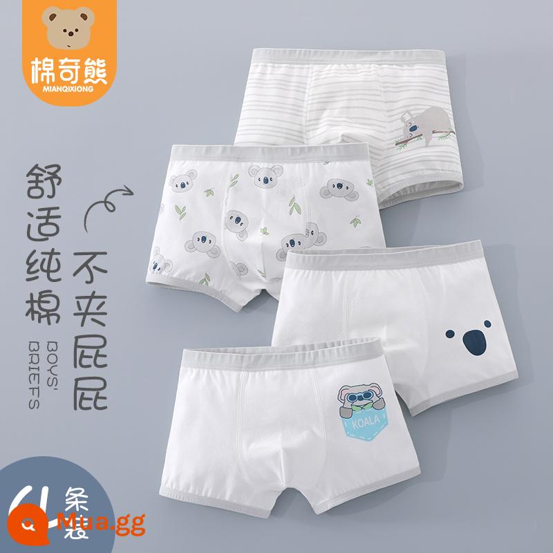 Quần lót bé trai boxer cotton nguyên chất nam bé bốn góc không kẹp mông quần đùi bé trai quần cotton trẻ em - Gấu trúc nhỏ màu đen và trắng (kiểu bông) 4 chiếc, mua hai chiếc được giảm giá 3 tệ