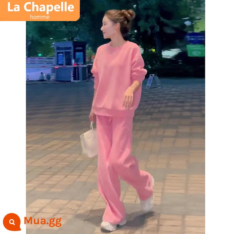 La Chapelle Thời Trang Thể Thao Bộ Đồ Nữ Thu Đông 2023 Châu Âu Mới Cao Cấp Màu Hồng Áo Nhung Dày - bộ đồ hai mảnh màu hồng