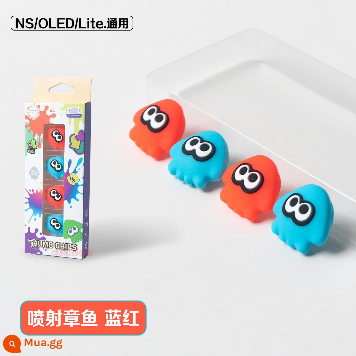 Ajitomo Công Tắc Splatoon Chủ Đề Bảo Vệ Phụ Kiện Đính Đá NS Hộp Thẻ OLED Tay Giá Đỡ Dây - Ajitomo NS Octopus Rocker Cap Xanh Đỏ NS/OLED/Lite Universal