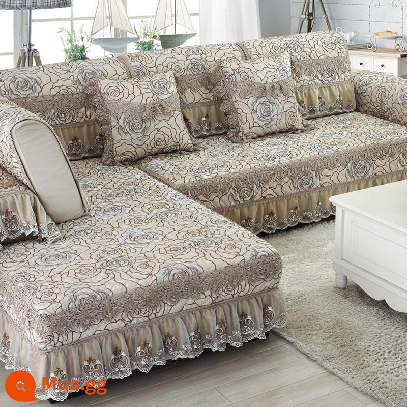 Một bộ hoàn chỉnh của bọc ghế sofa bao gồm tất cả các bộ đệm sofa đa năng đệm bốn mùa chống trượt Bắc Âu đệm dày đơn giản - (Lanh tốt cho sức khỏe) Elisa-Cà phê