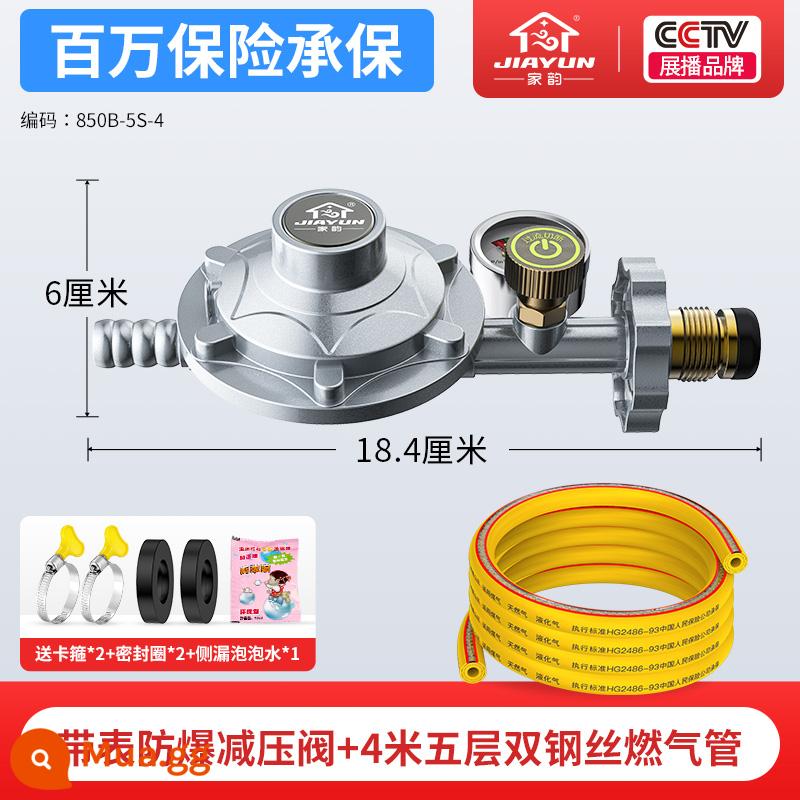 Khí hóa lỏng van giảm áp chống cháy nổ bình gas gia đình van áp suất trung bình và thấp bếp gas máy nước nóng gas van bình gas - [Có đồng hồ đo áp suất] Van giảm áp chống cháy nổ dày + Ống dẫn gas dày 4 mét