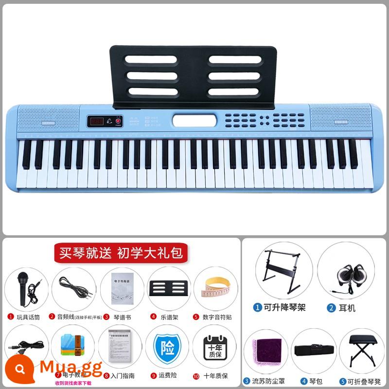 Đàn piano điện tử dành cho người mới bắt đầu trẻ em trưởng thành 61 phím giáo viên mẫu giáo đặc biệt dành cho bé gái tại nhà đàn piano di động thông minh - Màu xanh + Chân đàn piano + Vỏ đàn piano + Tai nghe + Túi đựng đàn piano + Ghế đàn piano