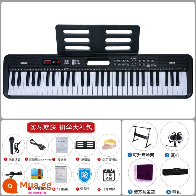 Đàn piano điện tử dành cho người mới bắt đầu trẻ em trưởng thành 61 phím giáo viên mẫu giáo đặc biệt dành cho bé gái tại nhà đàn piano di động thông minh - Đen + giá đỡ đàn piano + vỏ đàn piano + tai nghe + túi đựng đàn piano