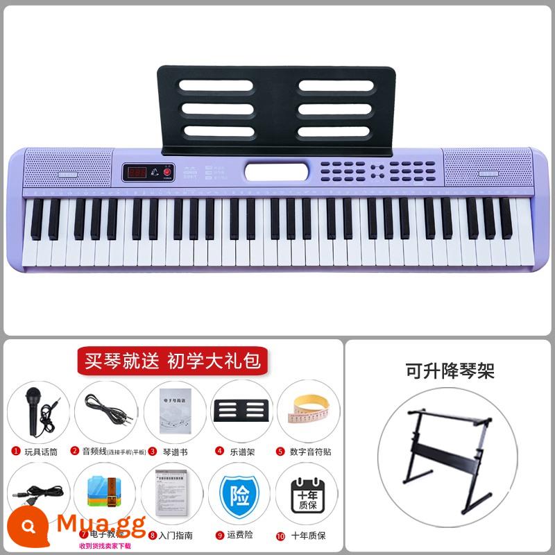 Đàn piano điện tử dành cho người mới bắt đầu trẻ em trưởng thành 61 phím giáo viên mẫu giáo đặc biệt dành cho bé gái tại nhà đàn piano di động thông minh - Màu tím + giá đỡ đàn piano