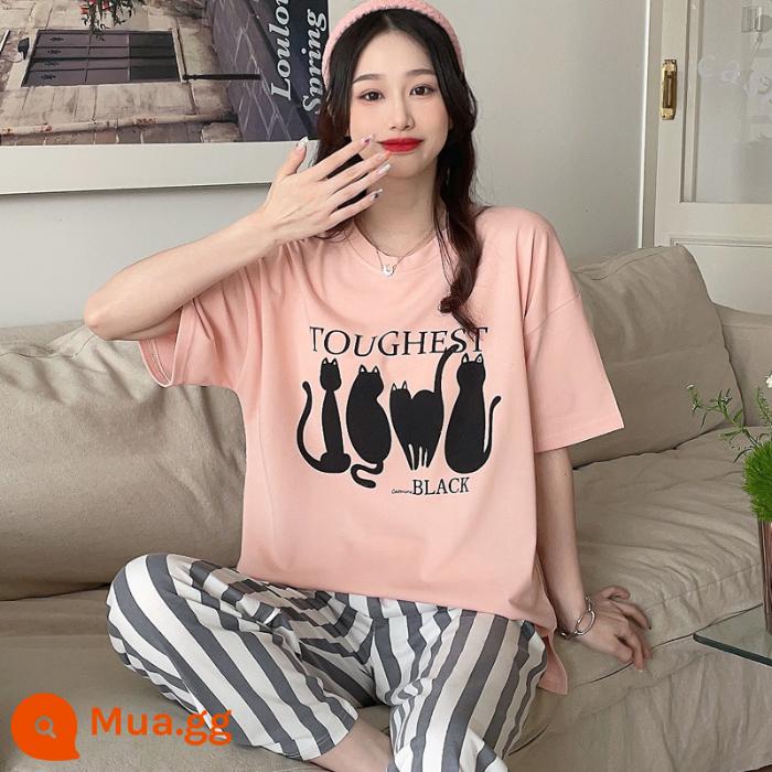 Internet nổi tiếng người nổi tiếng phim hoạt hình dễ thương in pyjamas nữ cotton nguyên chất hố phiên bản Hàn Quốc của trang phục thời trang quần áo giải trí tại nhà - 72071#hồng