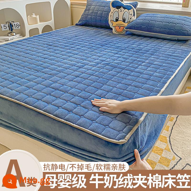 Giường cotton Velvet sữa, giường đơn, 2022 Túi đựng tấm nệm san hô dày mùa đông mới - Xanh sapphire [nhung sữa ấm]