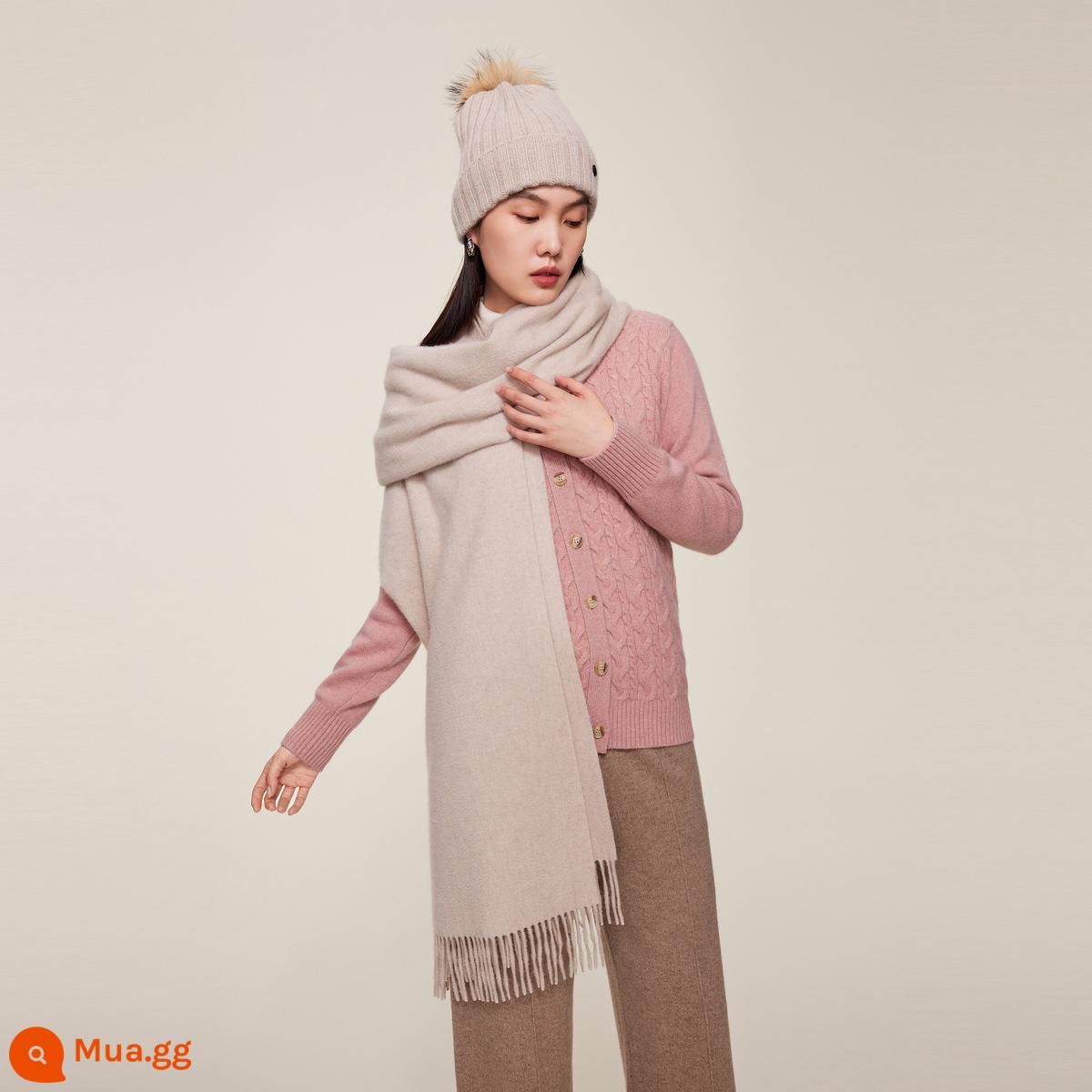 Khăn choàng cashmere tinh khiết Ordos 1980 ấm áp đa năng trong mùa thu đông trang trí tua rua - Da hươu-24