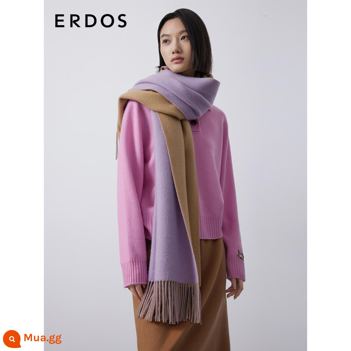 [Khăn choàng cashmere nguyên chất] ERDOS 23 mùa thu đông sản phẩm mới hai lớp nhung mịn màu tương phản khăn quàng cổ ấm áp - Tím xám khói