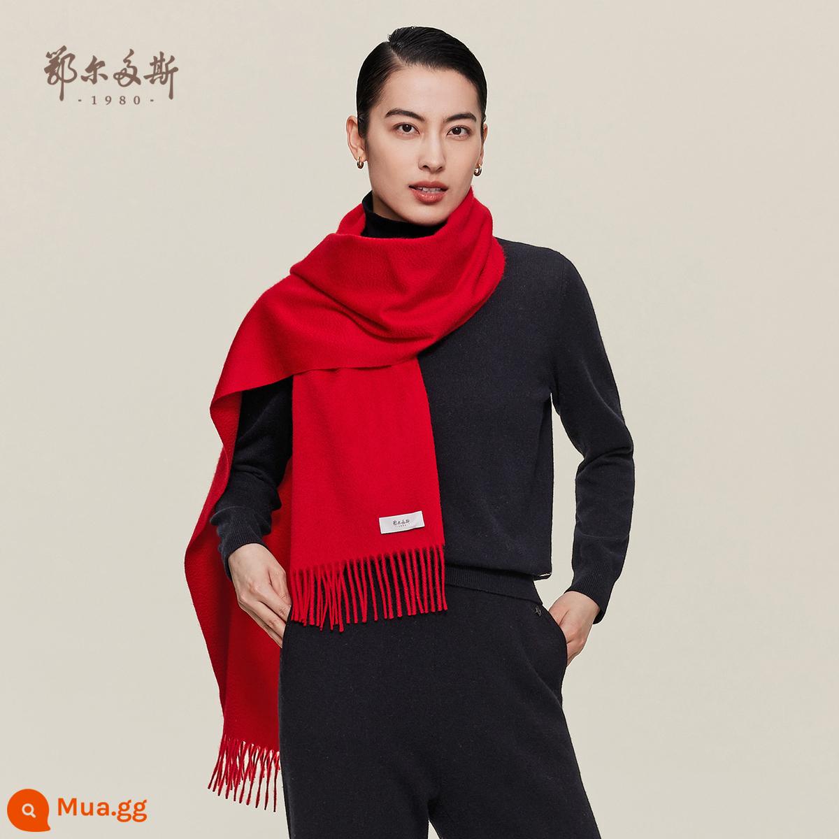 Ordos 1980 nam và nữ cùng phong cách 22 mùa thu đông mới khăn quàng cổ ấm áp toàn bộ bằng cashmere nguyên chất 180x30cm - màu đỏ