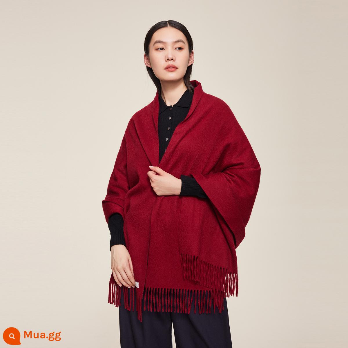 Khăn choàng cashmere tinh khiết Ordos 1980 ấm áp đa năng trong mùa thu đông trang trí tua rua - Burgundy-24 Đặt hàng trước giao hàng trong vòng 30 ngày