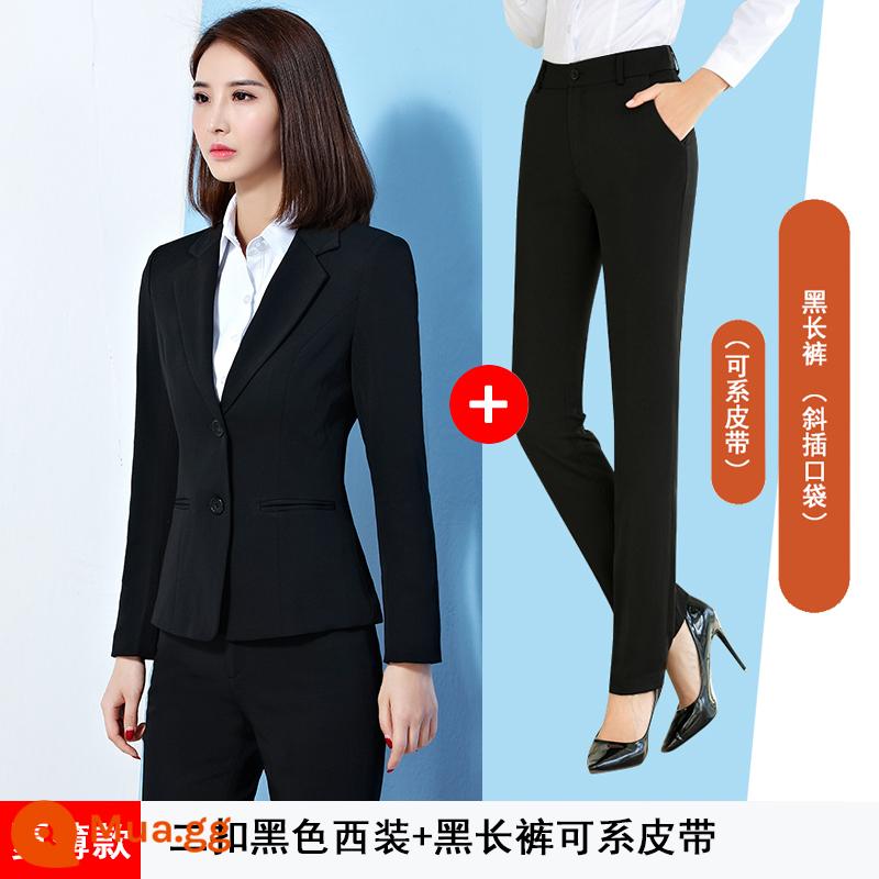 Blazer nữ chuyên nghiệp trang trọng phù hợp với sinh viên đại học xuân thu khí chất cao cấp màu đen nhỏ phù hợp với cuộc phỏng vấn quần áo đi làm - 03) Kiểu mỏng mùa hè) Bộ vest đen 1109 + quần đen 1609 có thể mặc cùng thắt lưng