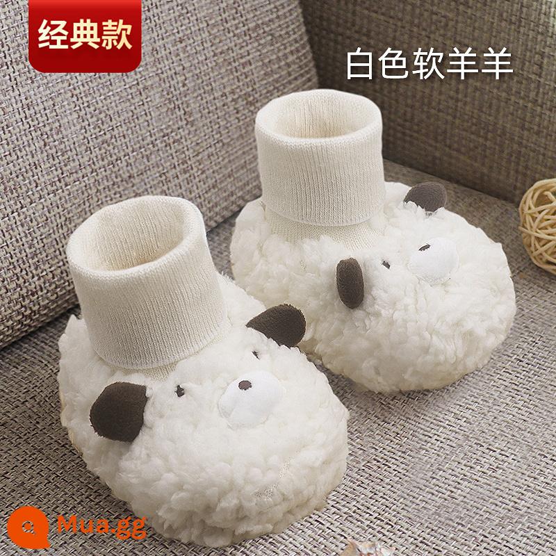 Giày Cho Bé Ấm Tất Sơ Sinh Mùa Thu Đông Chân Có Plus Nhung Dày Vải Cotton Đế Mềm Tầng Giày 6-12 Tháng - Mô hình cổ điển [cừu trắng nhạt]