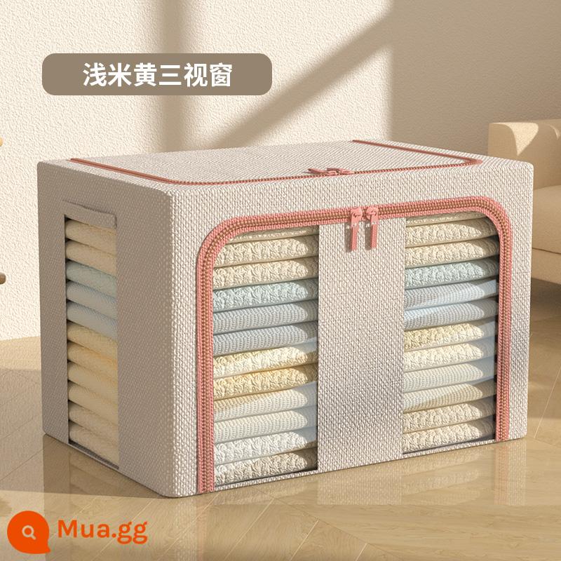 Dày cotton và lanh quần áo hộp bảo quản quần áo hộ gia đình hoàn thiện hộp chăn giỏ túi hiện vật công suất lớn gấp hộp - Ba cửa sổ màu be nhạt [bông và vải lanh]