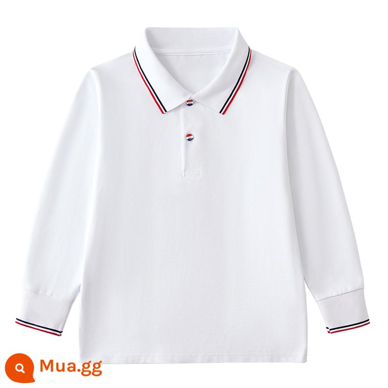 Áo sơ mi Polo trẻ em dài tay có cổ áo thun mùa xuân thu trung và lớn cho bé trai cotton nguyên chất màu trắng đáy áo sơ mi đồng phục học sinh tiểu học nữ - Kiểu vải trắng (nút màu) -Áo sơ mi polo