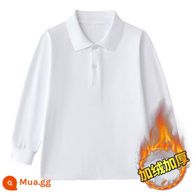 Áo sơ mi Polo trẻ em dài tay có cổ áo thun mùa xuân thu trung và lớn cho bé trai cotton nguyên chất màu trắng đáy áo sơ mi đồng phục học sinh tiểu học nữ - Áo polo trắng phong cách lông cừu