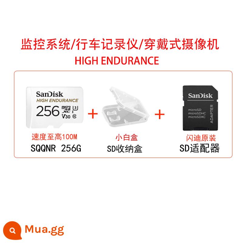 SanDisk độ bền cao video giám sát thẻ nhớ microSD 64G máy ghi hình lái xe thẻ ống kính chụp ảnh giám sát - SQQNR 256G 100M (thẻ ghi đặc biệt) + hộp lưu trữ SD miễn phí + bao đựng thẻ SD