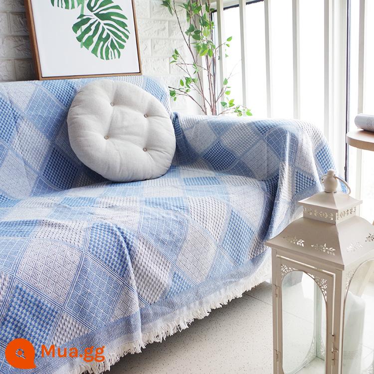 Mumi Đơn Giản Sofa Khăn Full Chống Trơn Trượt Ghế Đôi Chống Mèo Xước Đa Năng Sofa Chăn Bọc Sofa vải Dày - hình vuông màu xanh