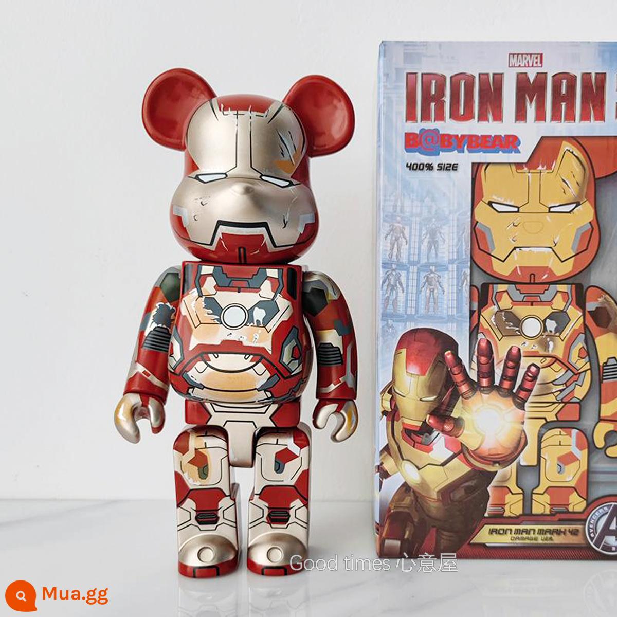 Bearbrick lưới đỏ bạo lực gấu búp bê trang trí phòng khách xây dựng mô hình khối búp bê gấu dâu tây gấu mù hộp quà tặng - Trận chiến Iron Man bị hư hỏng