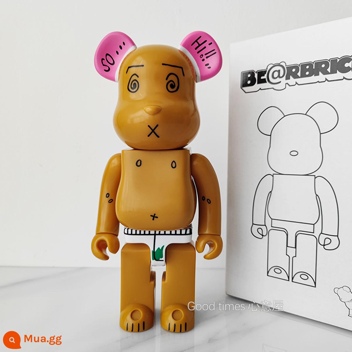 Bearbrick lưới đỏ bạo lực gấu búp bê trang trí phòng khách xây dựng mô hình khối búp bê gấu dâu tây gấu mù hộp quà tặng - nâu