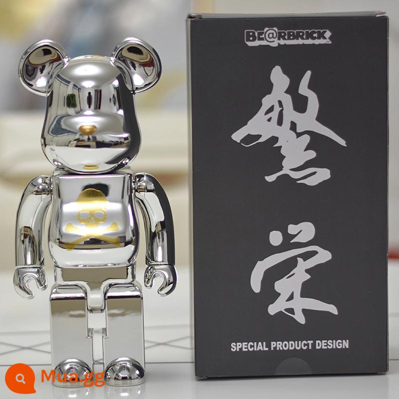 bearbrick bạo lực gấu thủy triều chơi mạ điện khối xây dựng gấu trang trí phòng khách nghệ thuật mô hình búp bê búp bê thủy triều mù hộp - Vải kaki màu thẫm