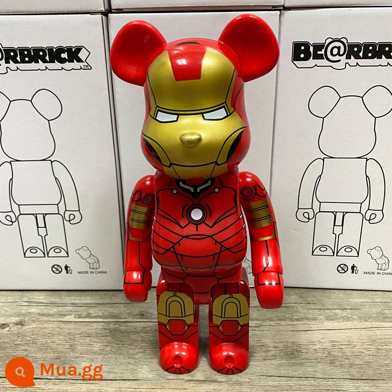 Bearbrick lưới đỏ bạo lực gấu búp bê trang trí phòng khách xây dựng mô hình khối búp bê gấu dâu tây gấu mù hộp quà tặng - Màu xám đen