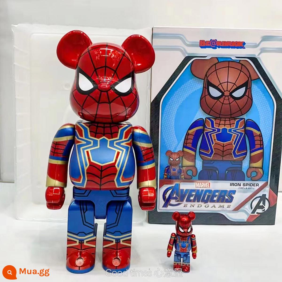 bearbrick bạo lực gấu thủy triều chơi mạ điện khối xây dựng gấu trang trí phòng khách nghệ thuật mô hình búp bê búp bê thủy triều mù hộp - Bộ đồ Spider-Man phiên bản cao cấp (400% + 100%) (phiên bản cao cấp có 1 khớp bấm)