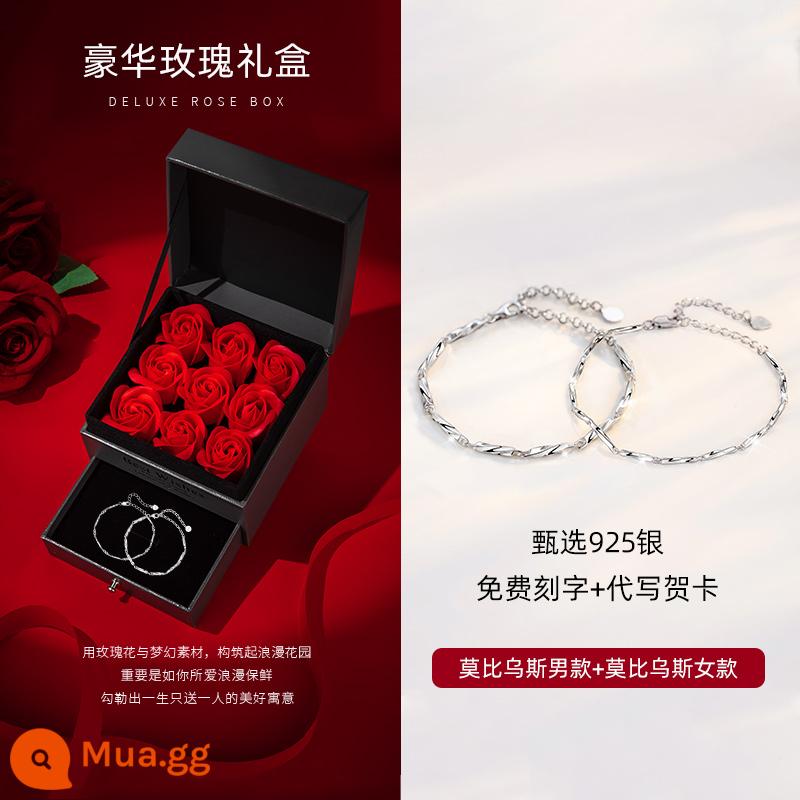 Lắc tay cặp đôi Mobius, lắc tay bạc đôi tình nhân nam nữ, quà tặng Valentine bằng bạc ý cho bạn gái, chàng trai - Cặp đôi [hộp quà cao cấp] [Mobius nam + nữ]