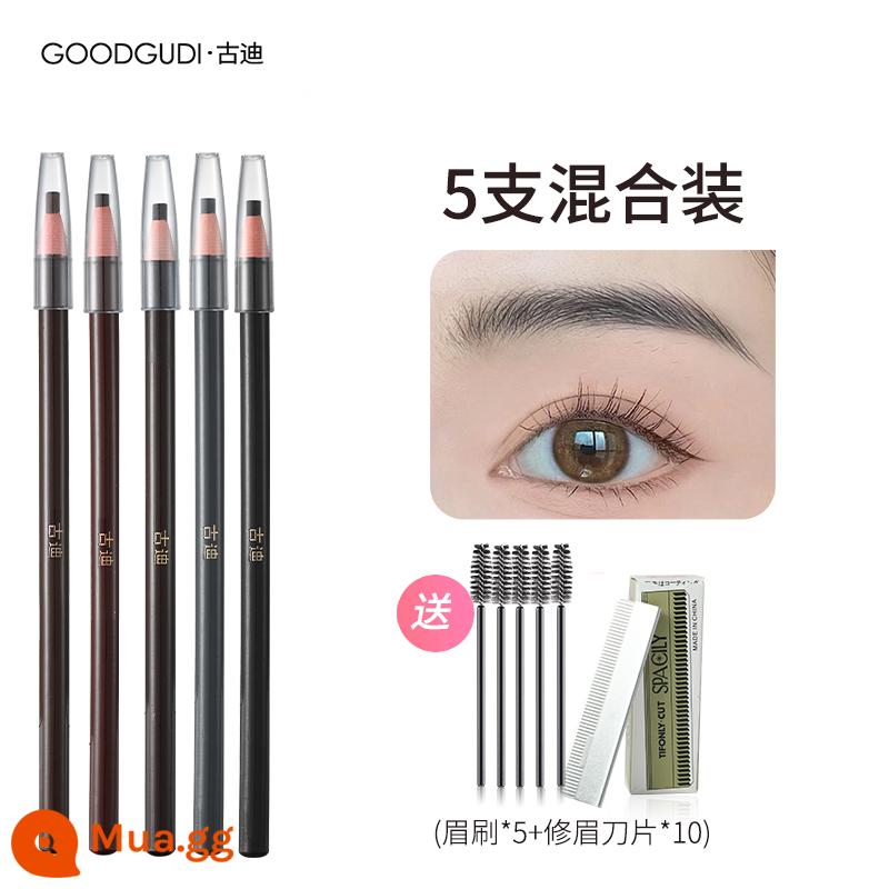 Goody 5 cái | Bút chì kẻ lông mày 1818 không thấm nước, bền và không phai, dao rựa đặc biệt của nữ nghệ sĩ trang điểm tự nhiên - 5 miếng màu hỗn hợp (bao gồm 10 lưỡi + cọ lông mày)